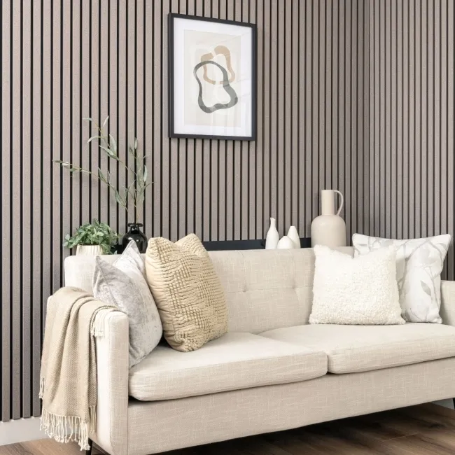 Trepanel® Texture Grey Taupe Woven Acoustic Wood & Felt Slat Panels