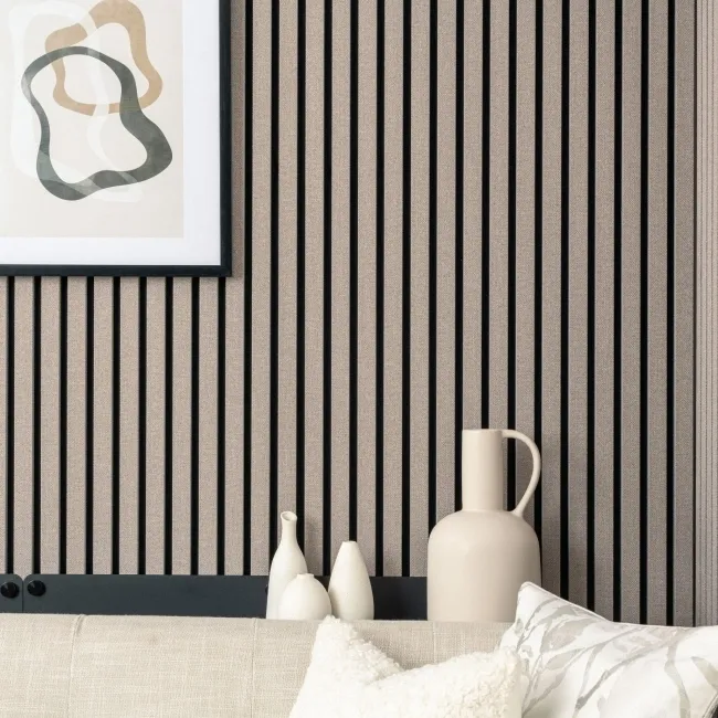Trepanel® Texture Grey Taupe Woven Acoustic Wood & Felt Slat Panels