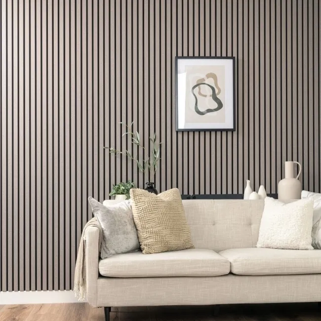 Trepanel® Texture Grey Taupe Woven Acoustic Wood & Felt Slat Panels