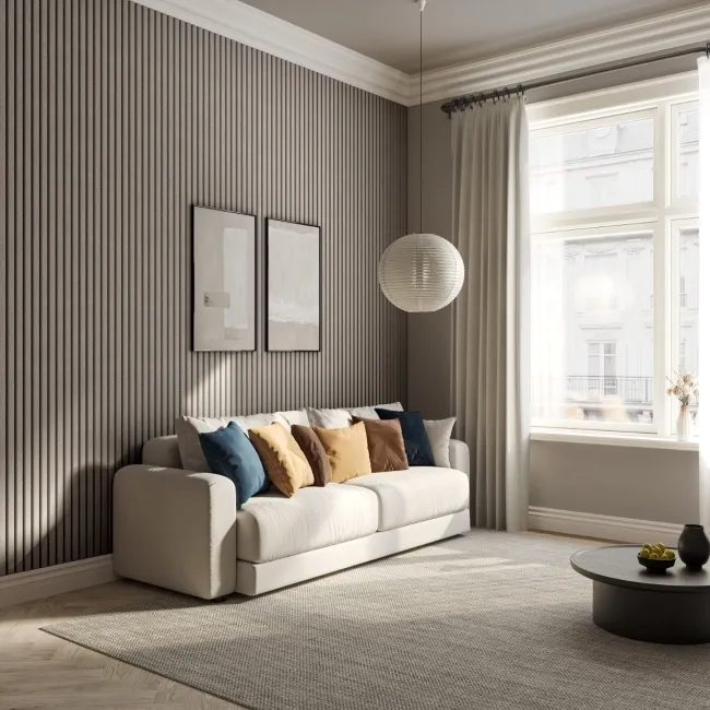 Trepanel® Texture Grey Taupe Woven Acoustic Wood & Felt Slat Panels