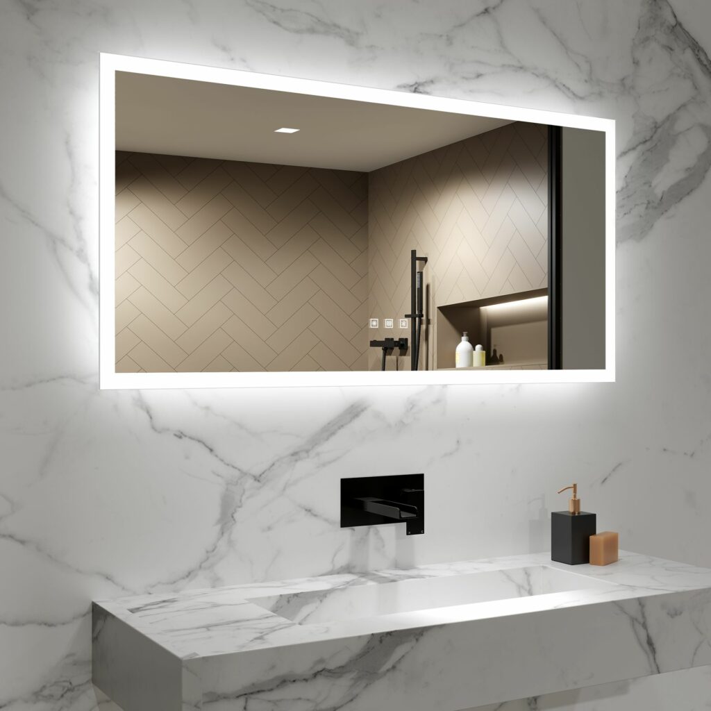 Bluetooth mirror and cabinet LED light up bathroom illuminate vanity unit