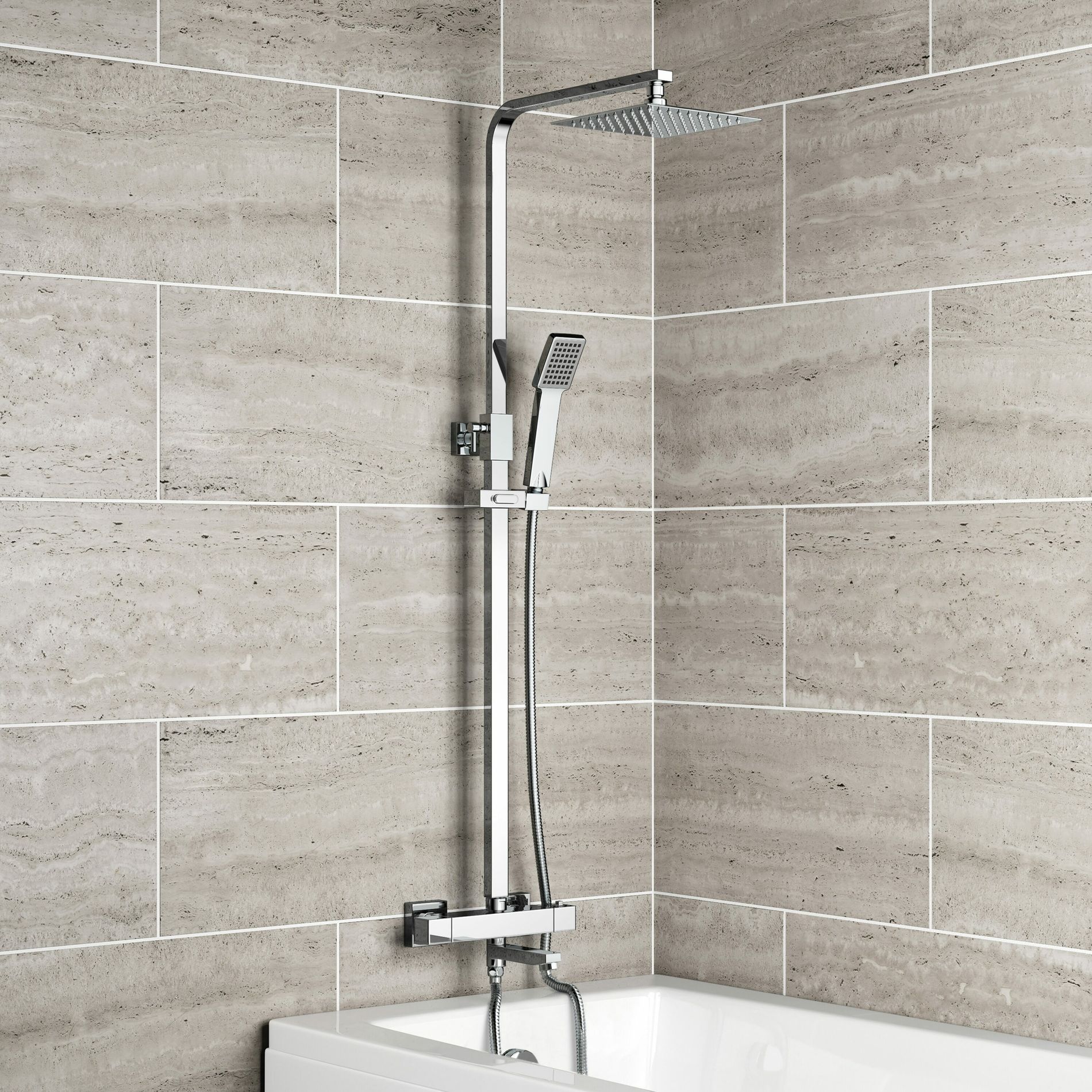 Galway Square Chrome Thermostatic Bath Filler Shower Set | Bathroom Mountain