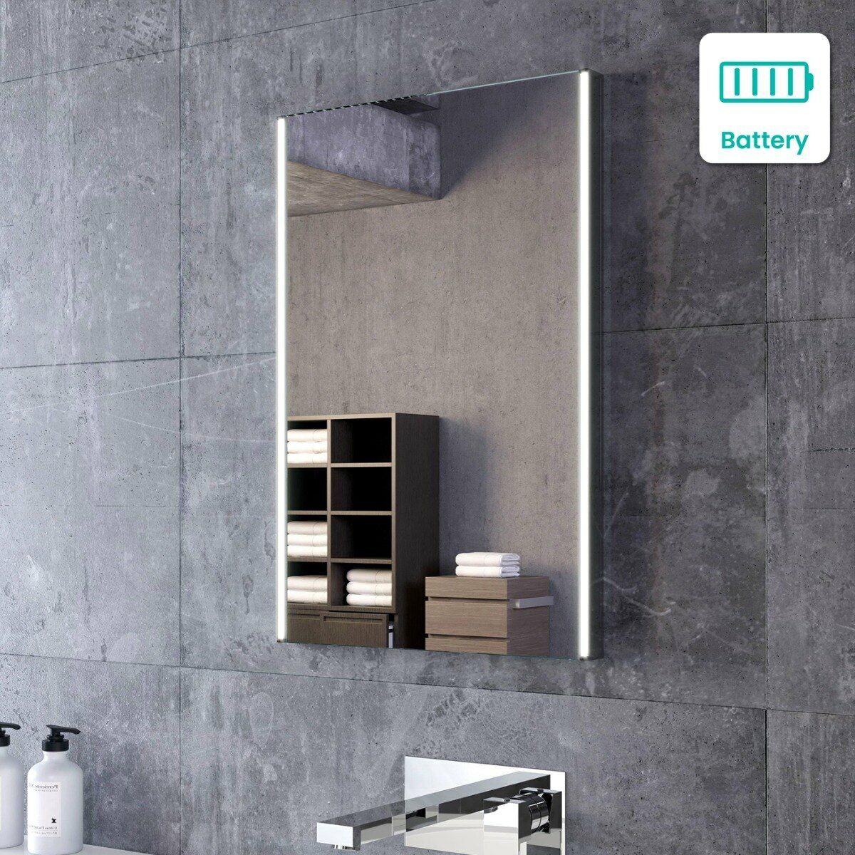 No Wiring Required Battery Operated LED Illuminated Bathroom 600mm Mirror IP44 