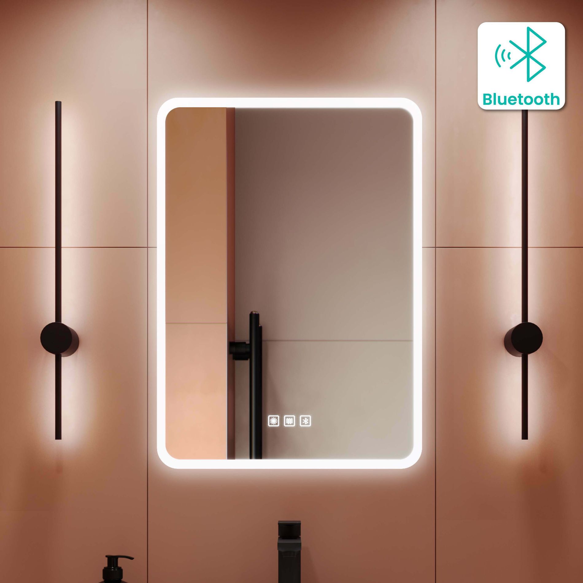 The Bath People Garrow LED Mirror with Built-In Bluetooth Speakers 50cm x 70cm 