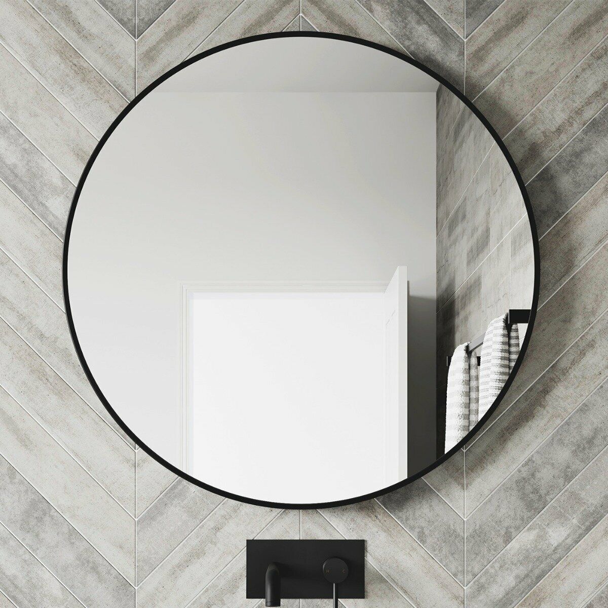 Mollie Black Framed Round Bathroom, Matt Black Round Bathroom Mirrors