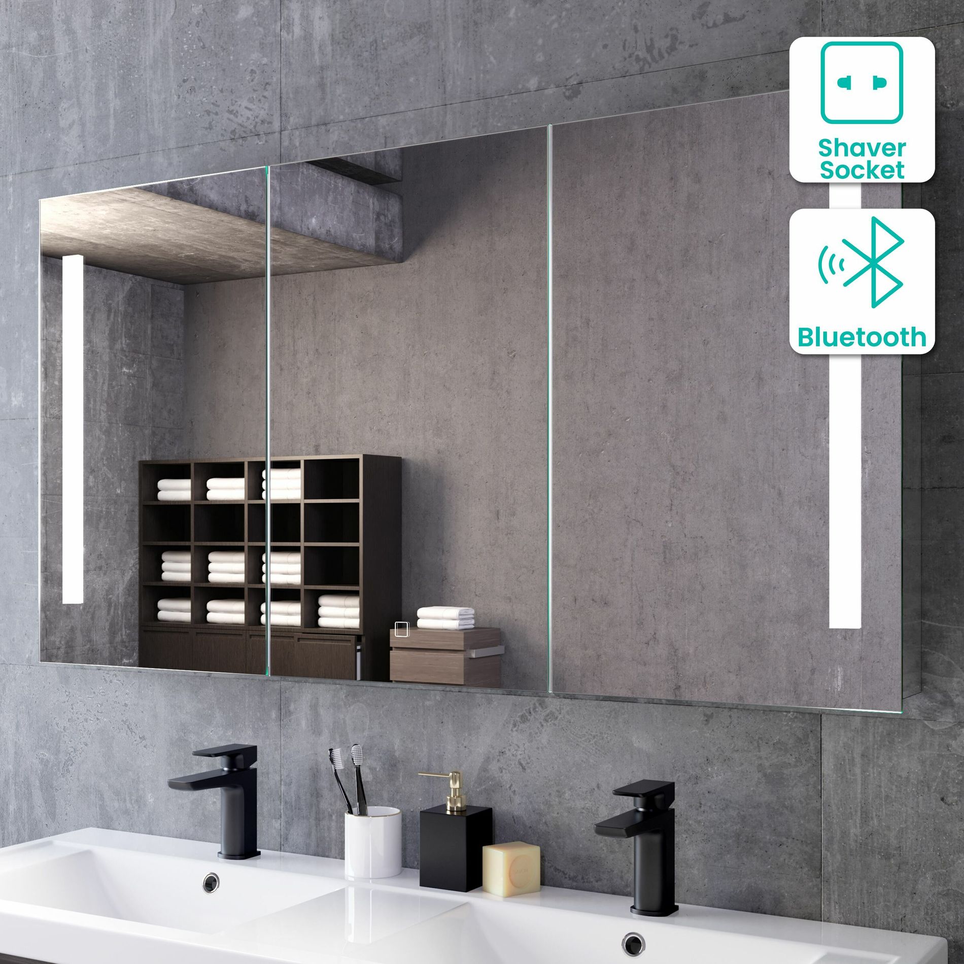 Bathroom Cabinet Storage Mirror with Bluetooth Speaker Demister Wall Mounted UK 
