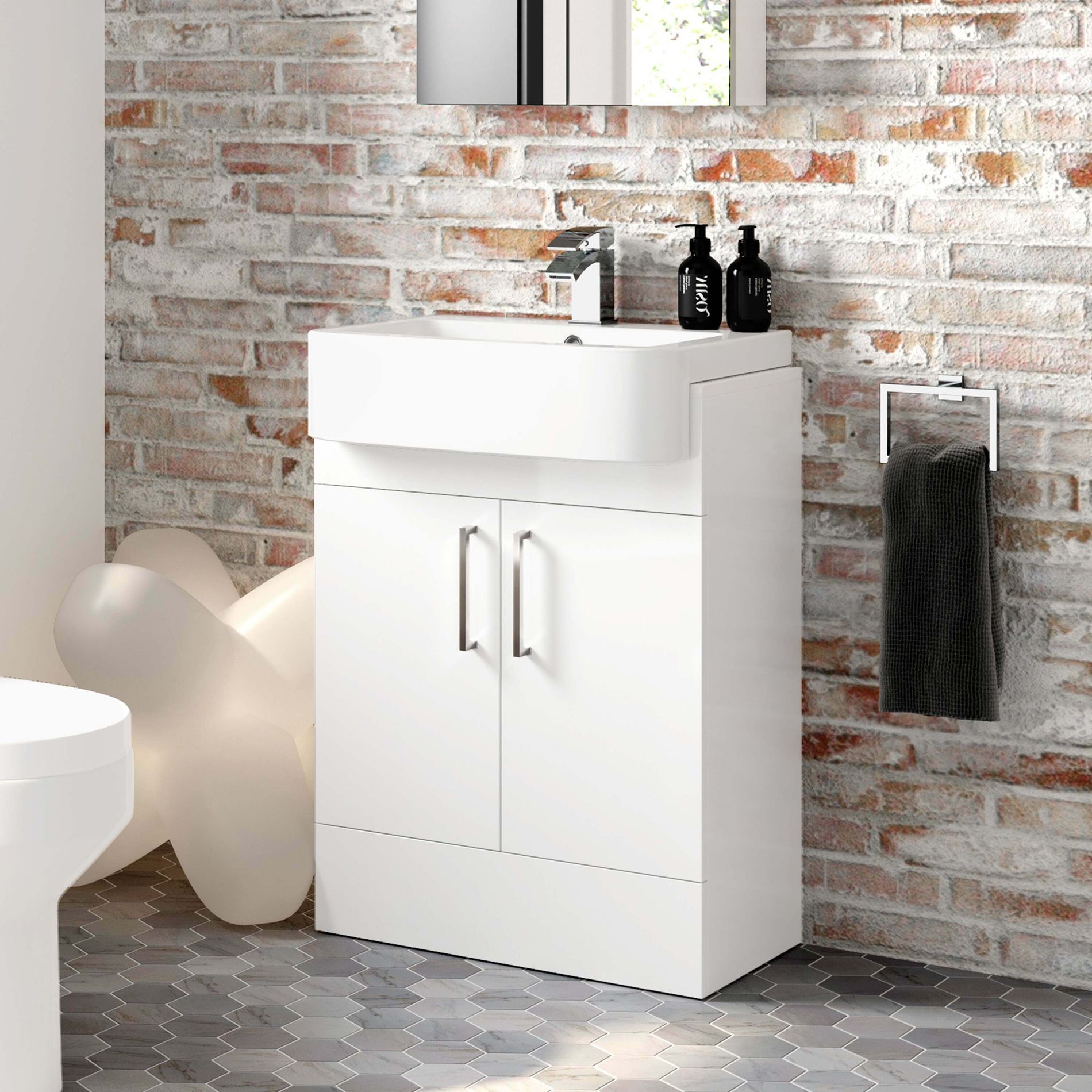 Harper Gloss White Vanity With Semi, Recessed Bathroom Vanity Unit