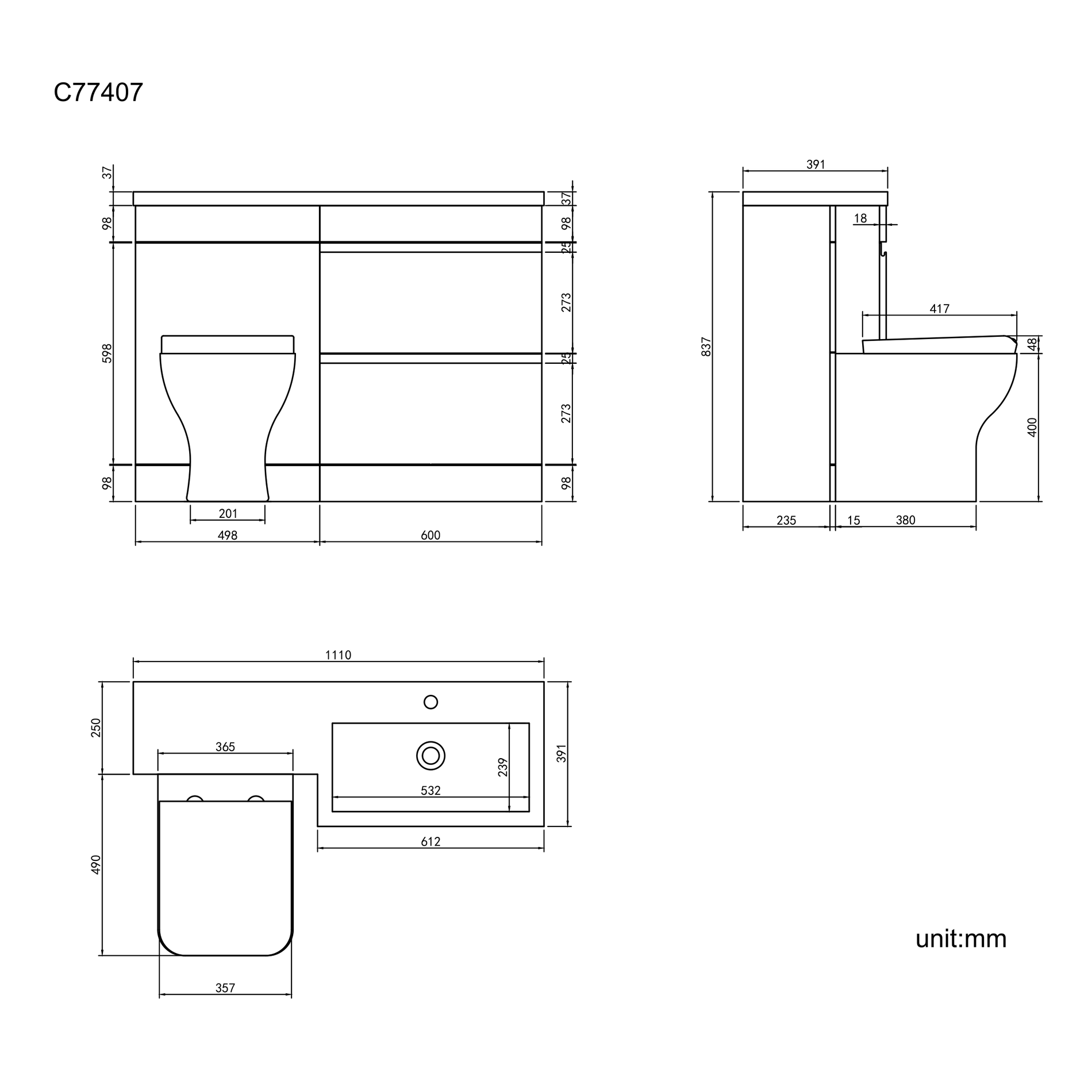 Trent Combination Basin Drawer & Atlanta Toilet Stone Grey