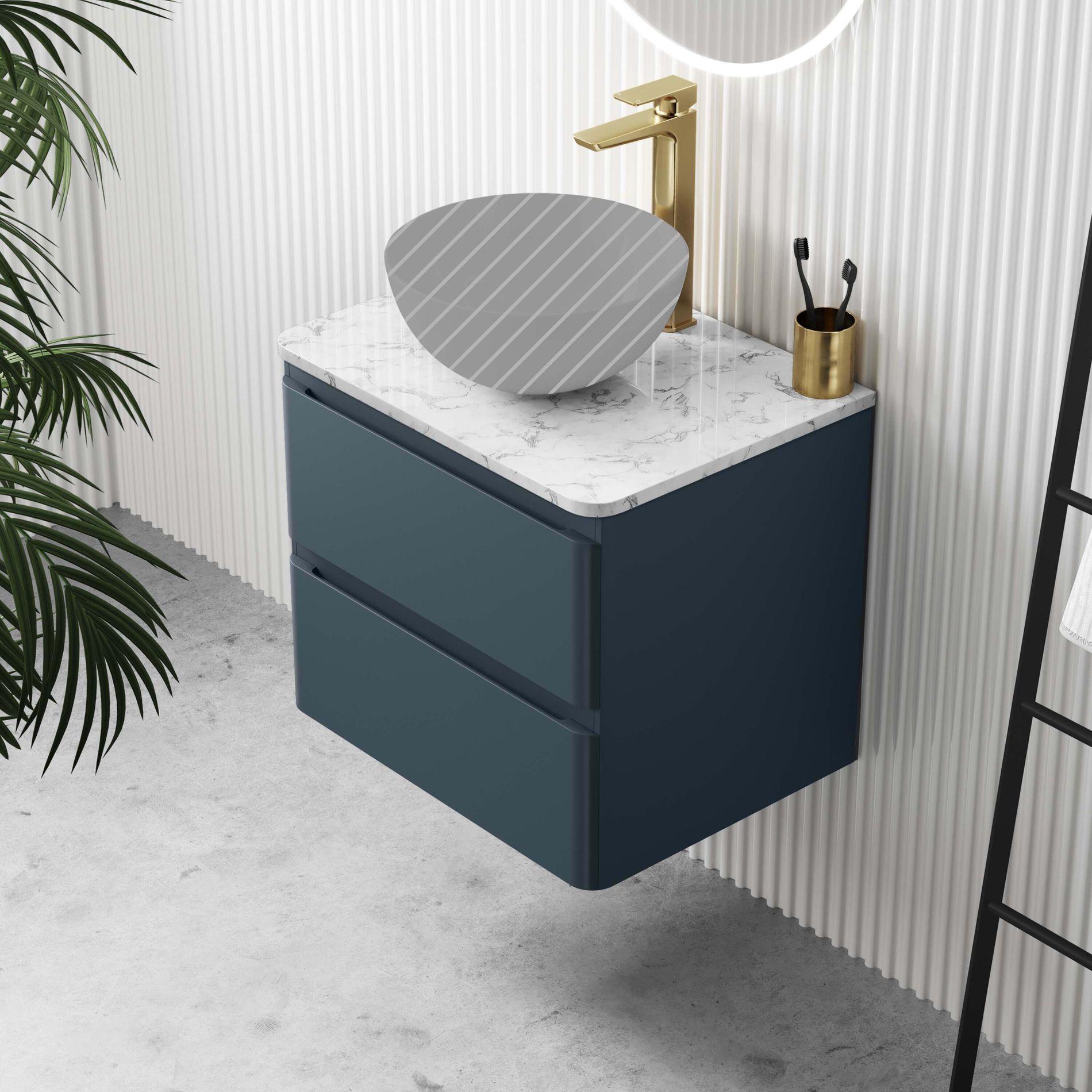 Corsica Inky Blue Wall Hung Drawer with Marble Top 600mm - Excludes ...