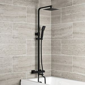Galway Square Matt Black Thermostatic Bath Filler Shower Set