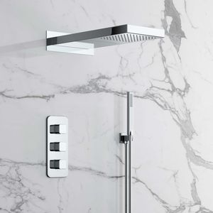 Galway Premium Chrome Square Thermostatic Waterfall Shower Set & Hand Shower