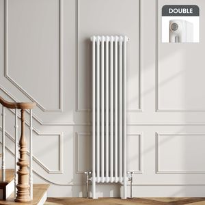 Athens White Double Column Vertical Traditional Radiator 1500x380mm