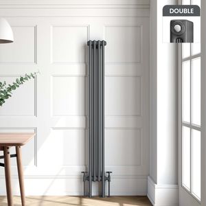 Athens Anthracite Double Column Vertical Traditional Radiator 1500x200mm