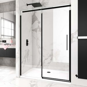Stockholm Matt Black Easy Clean 8mm Frameless Sliding Shower Door 1400mm