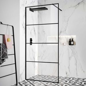 Munich Matt Black Grid Easy Clean 8mm Wet Room Shower Glass Panel 1000mm