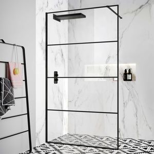 Munich Matt Black Grid Easy Clean 8mm Wet Room Shower Glass Panel 1200mm