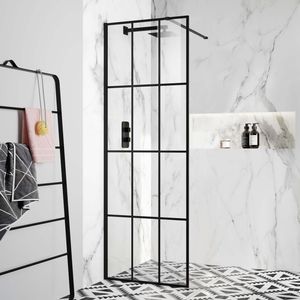 Munich Matt Black Crittall Style Easy Clean 8mm Wet Room Shower Glass Panel 700mm