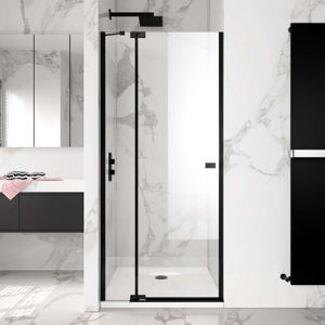 Vienna Matt Black Easy Clean 8mm Hinged Shower Door 900mm