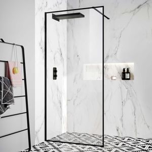 Munich Matt Black Framed Easy Clean 8mm Wet Room Shower Glass Panel 1100mm