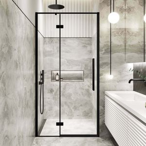 Helsinki Matt Black Premium Easy Clean 8mm Hinged Shower Door 1100mm
