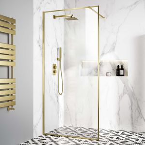 Munich Brushed Brass Framed Easy Clean 8mm Wet Room Shower Glass Panel 1000mm