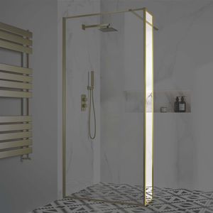 Munich Brushed Brass Framed Easy Clean 8mm Wet Room Shower Glass Return Panel 250mm