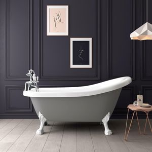 Highbury 1550mm Dove Grey Roll Top Slipper Bath - White Claw Feet