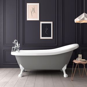 Highbury 1700mm Dove Grey Roll Top Slipper Bath - White Claw Feet