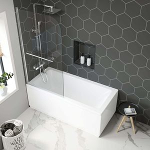 Hereford 1600x700mm Square Shower Bath & 6mm Easy Clean Screen With Rail