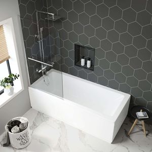 Hereford 1700x700mm Square Shower Bath & 6mm Easy Clean Screen With Rail