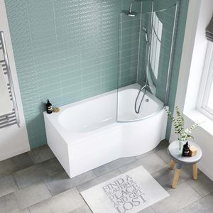 P Shaped 1500mm Shower Bath With Front Panel & 4mm Screen - Right Handed
