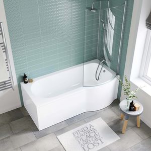 P Shaped 1700mm Shower Bath With Front Panel & 4mm Screen - Right Handed