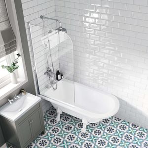 Abingdon 1500mm Roll Top Shower Bath - White Claw Feet & 6mm Easy Clean Screen