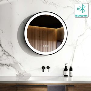 Mollie Black Framed Round Illuminated LED Mirror With BLUETOOTH Speaker 600mm