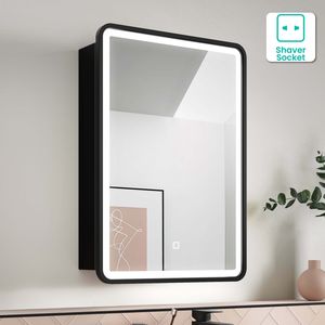 Olivia Black Framed Illuminated LED Mirror Cabinet 710x500mm