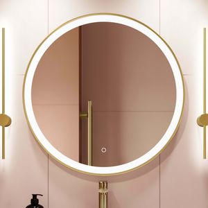 Mollie Brushed Brass Round Illuminated LED Mirror 800mm