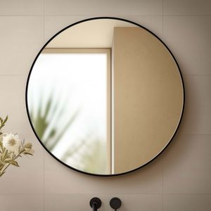 Seline Black Framed Round Bathroom Mirror 800mm
