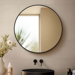 Seline Black Framed Round Bathroom Mirror 800mm