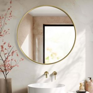 Seline Brushed Brass Round Bathroom Mirror 800mm