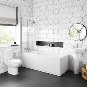 Seattle Basin & Toilet Set with 1700x700mm Shower Bath & Panel Suite