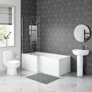 Seattle Basin & Toilet Set with 1700mm L Shaped Shower Bath Suite - Left Handed