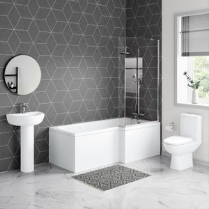Seattle Basin & Toilet Set with 1700mm L Shaped Shower Bath Suite - Right Handed