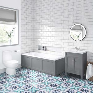 Bermuda Dove Grey Vanity & Toilet Set with 1700x700mm Straight Bath