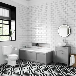 Bermuda Traditional Dove Grey Round Basin & Toilet Set with 1700x750mm Straight Bath