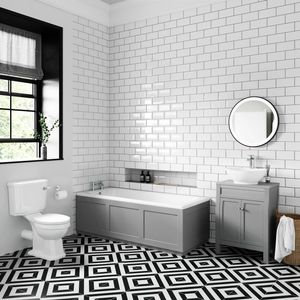 Bermuda Traditional Dove Grey Oval Basin & Toilet Set with 1700x700mm Straight Bath