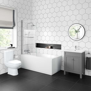 Bermuda Dove Grey Vanity & Toilet Set with 1500x700mm Shower Bath & Panel