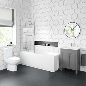 Bermuda Dove Grey Vanity & Toilet Set with 1700x700mm Shower Bath & Panel