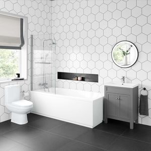 Bermuda Dove Grey Vanity & Toilet Set with 1800x800mm Shower Bath & Panel