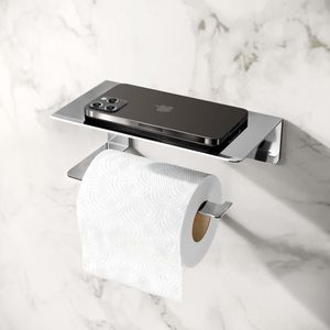 Remi Easy Fix Chrome Toilet Roll Holder with Shelf