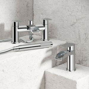 Eden Chrome Waterfall Basin & Shower Bath Mixer Tap Set